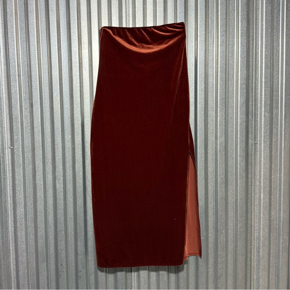 Banana Republic Customized Rust Velvet  Strapless Dress with Slit, Large